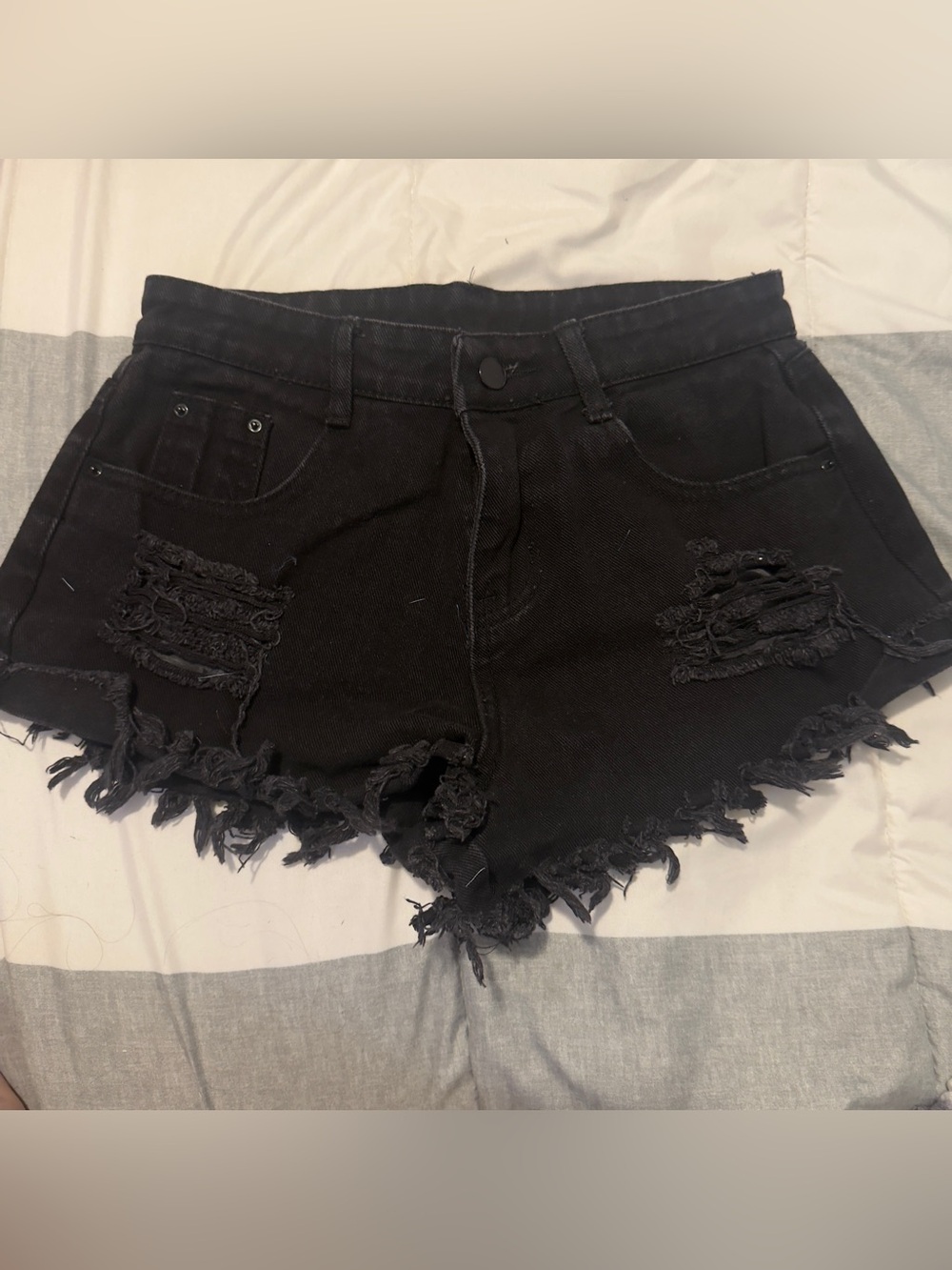 SHEIN Black Distressed Frayed Denim Shorts